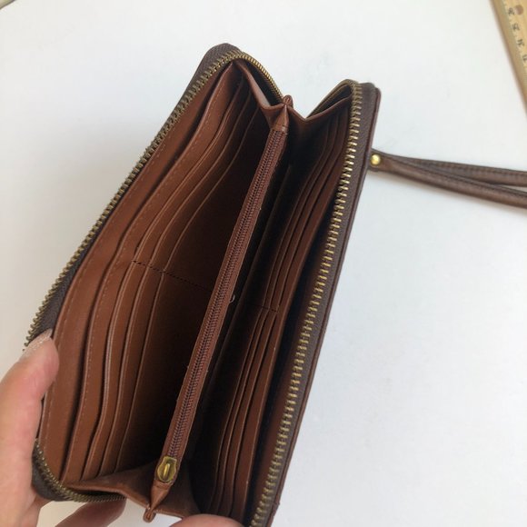Fossil Brown Leather Croc Embossed Amanda Zip Around Wallet / Wristlet Timeless - Picture 11 of 17